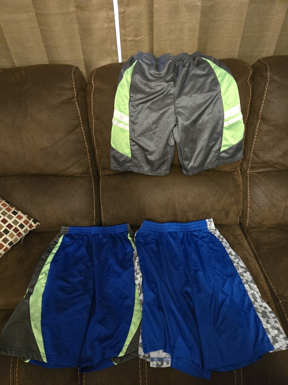 Kids Athletic Shorts - Blue, Gray & Green